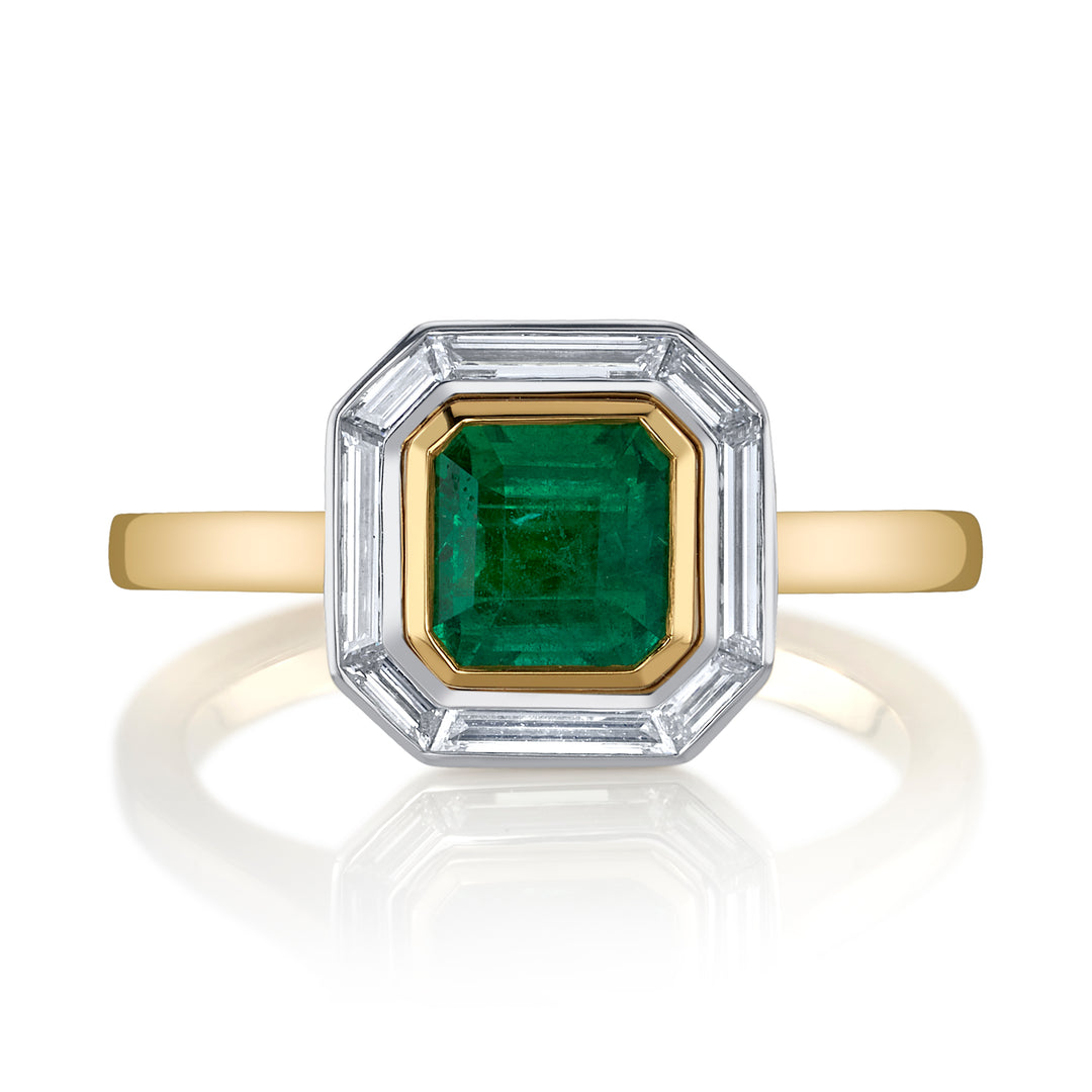 1.05ct Square Emerald Cut Emerald & Diamond Ring