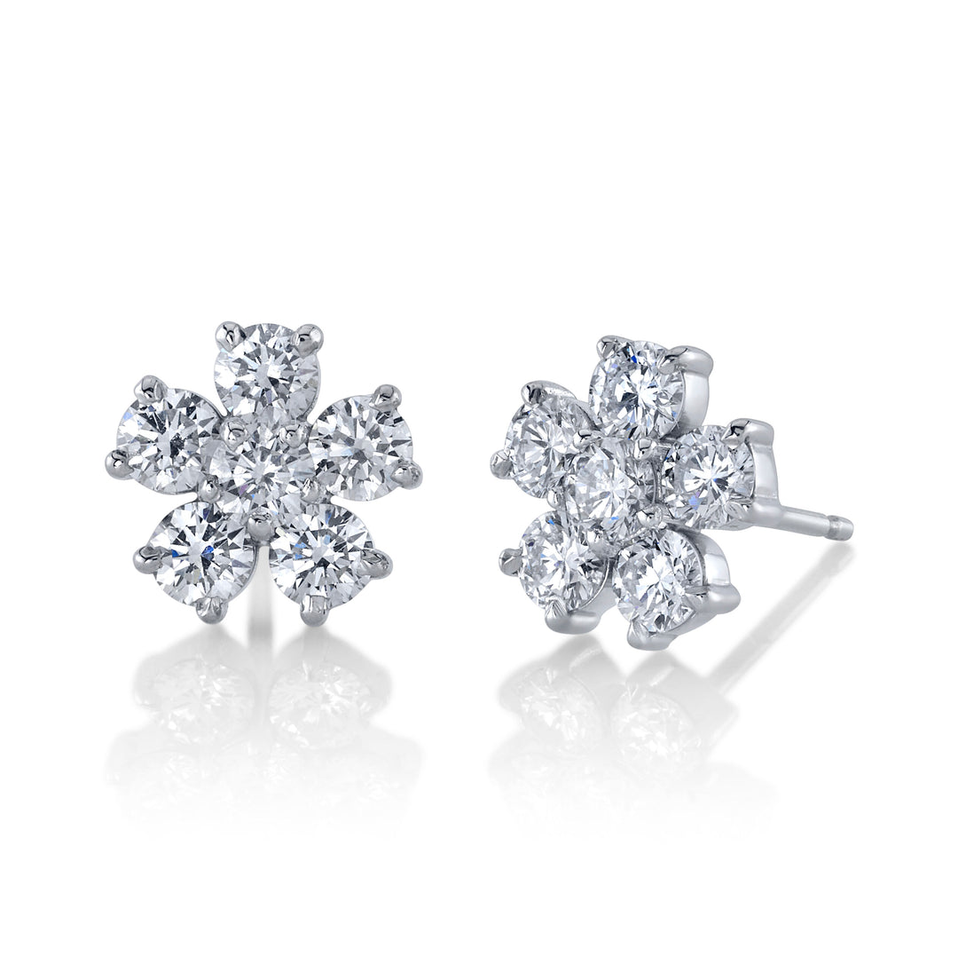 Small Diamond Flower Stud Earring in 18K White Gold