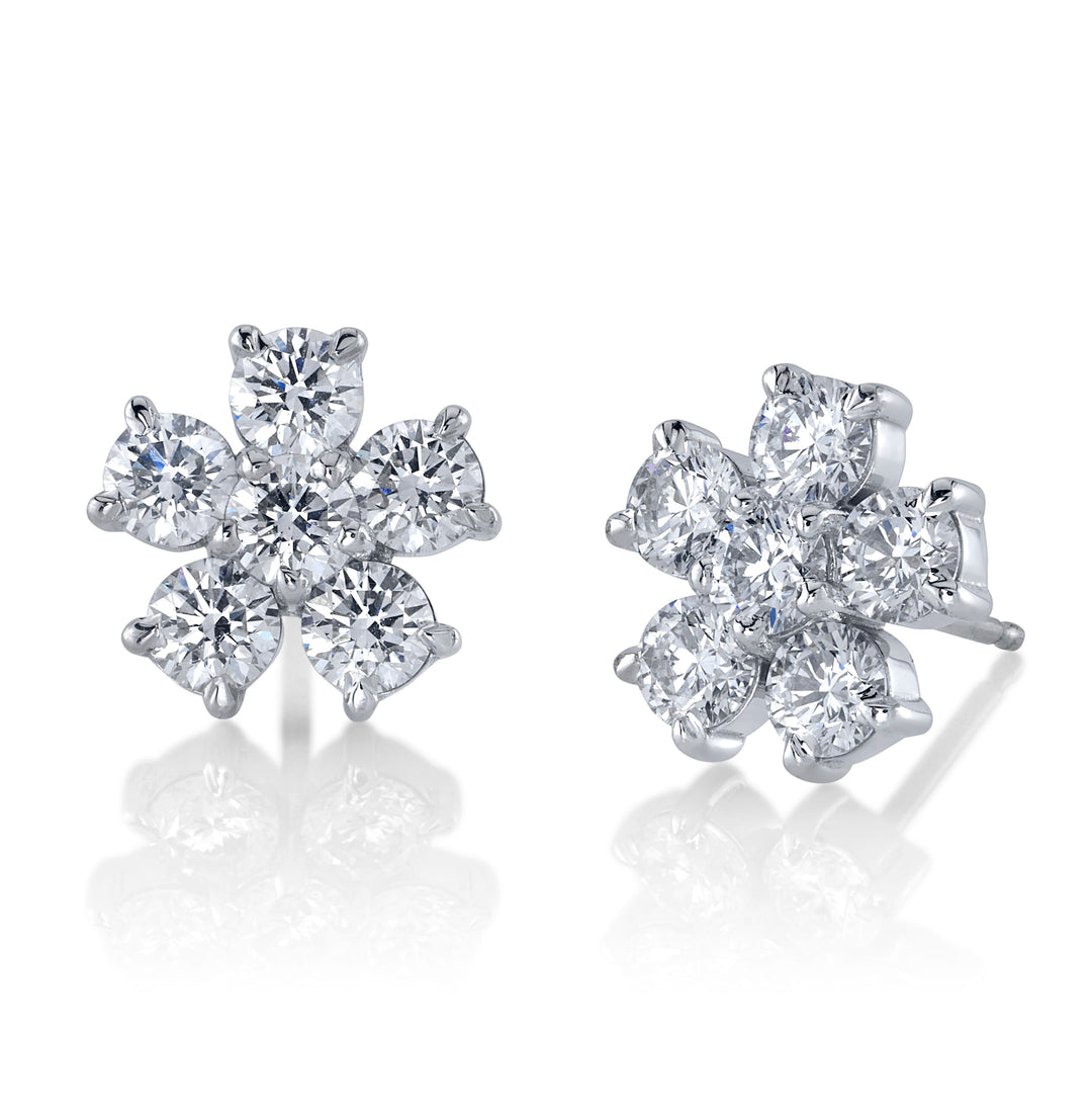 1.85ctw Diamond Flower Stud Earrings in 18K White Gold