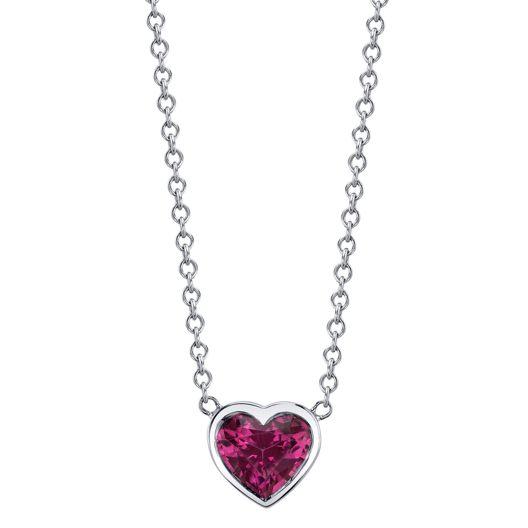 1.21ct Heart Shape Pink Tourmaline Bezel Gemstone Necklace in 18K White Gold