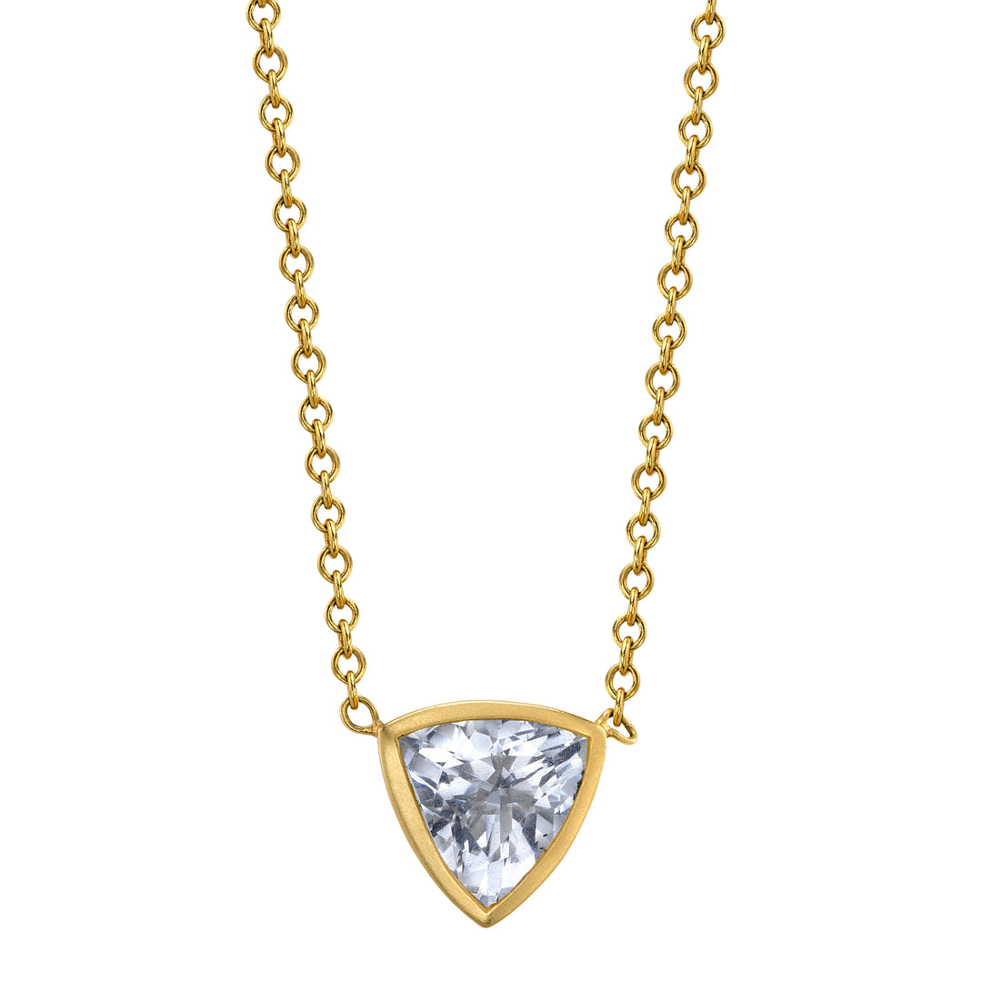 1.74ct Trillion White Sapphire Bezel Gemstone Necklace in 18K Yellow Gold