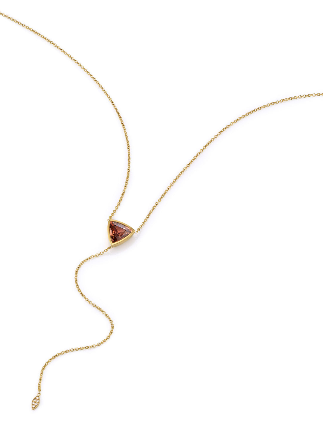 5.86ct Trillion Spice Zircon Bezel Gemstone & Diamond Lariat Necklace in 18K Yellow Gold