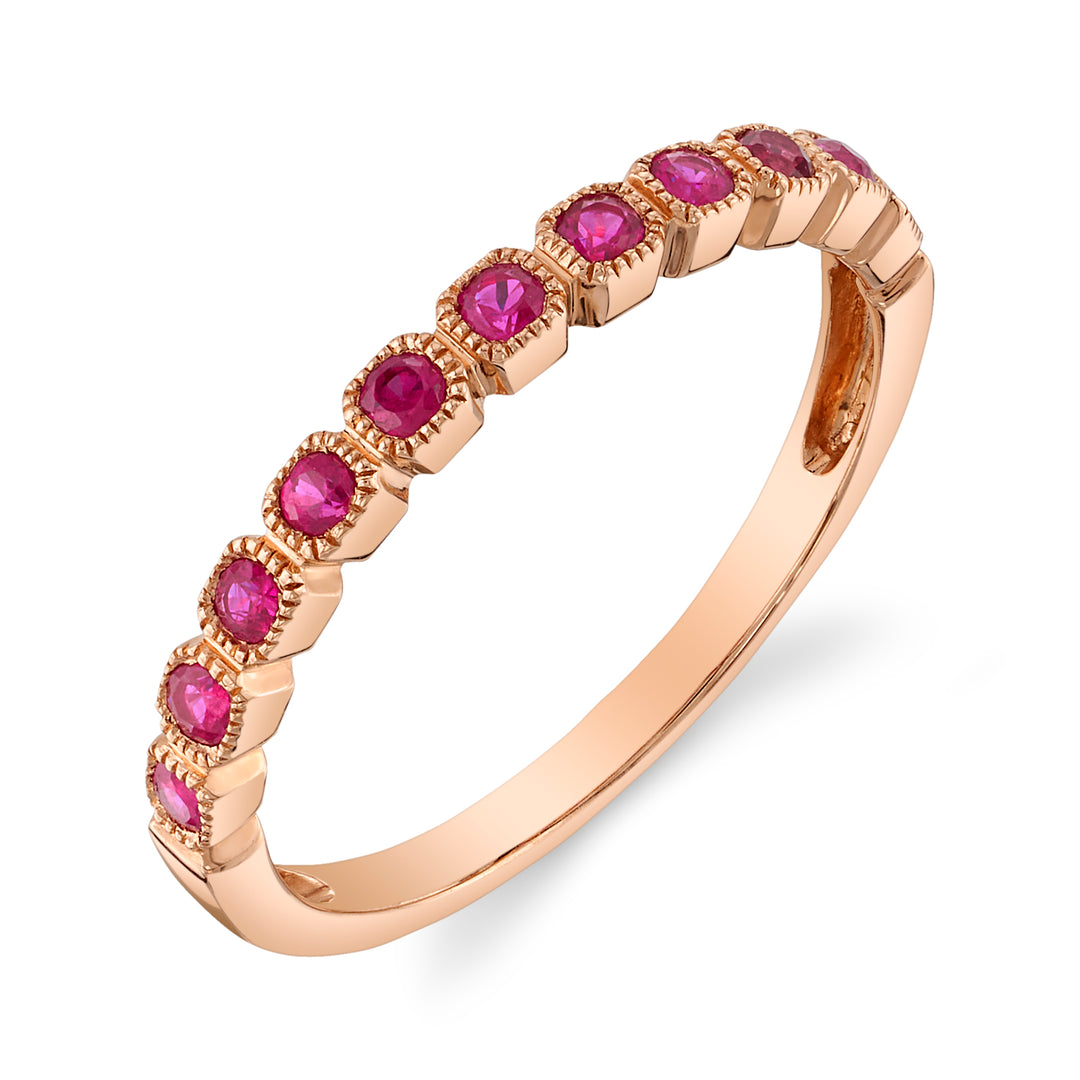 Squared Bezeled Ruby Stackable Band in 14K Rose Gold