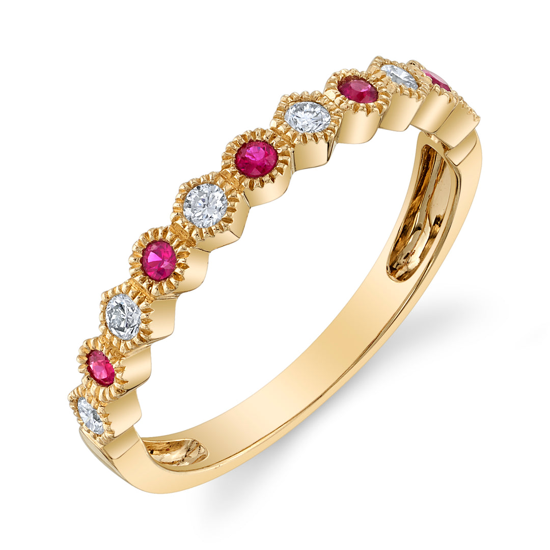 Ruby & Diamond Hexagon 14K Yellow Gold Band