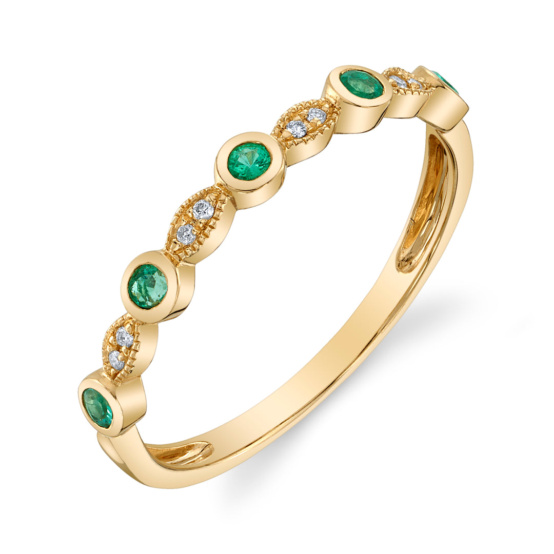 Emerald & Diamond Stackable 14K Yellow Gold Band