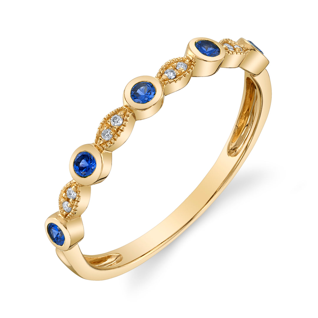 Bezel Sapphire & Diamond Alternating Band in 14K Yellow Gold