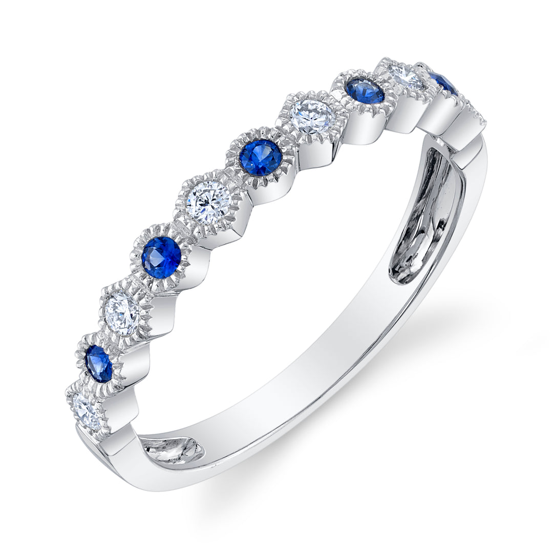 Sapphire & Diamond Hexagon 14K White Gold Band