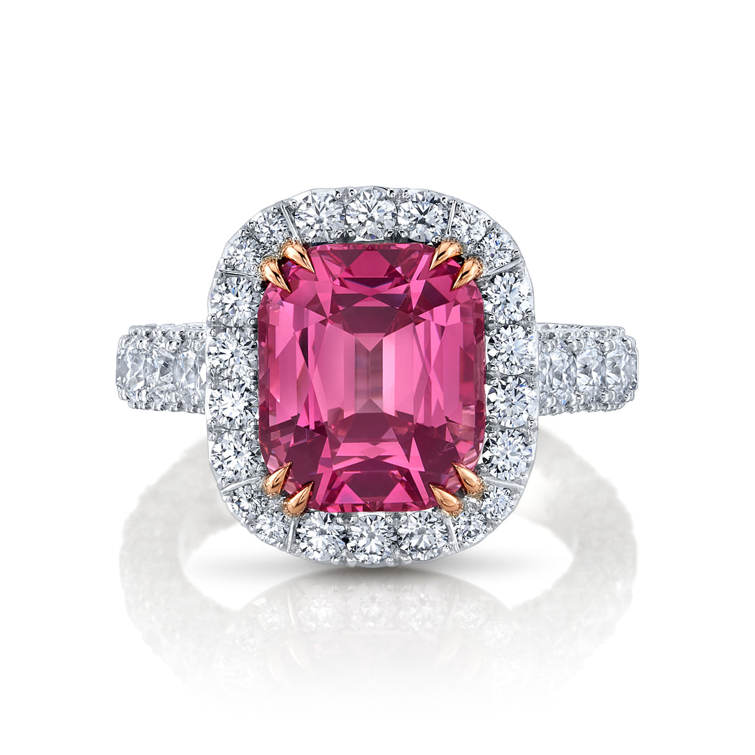 6.36ct Cushion Tanzanian Pink Spinel & Diamond Ring