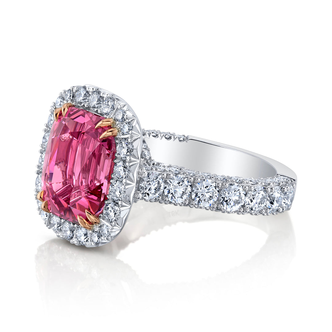 6.36ct Cushion Tanzanian Pink Spinel & Diamond Ring