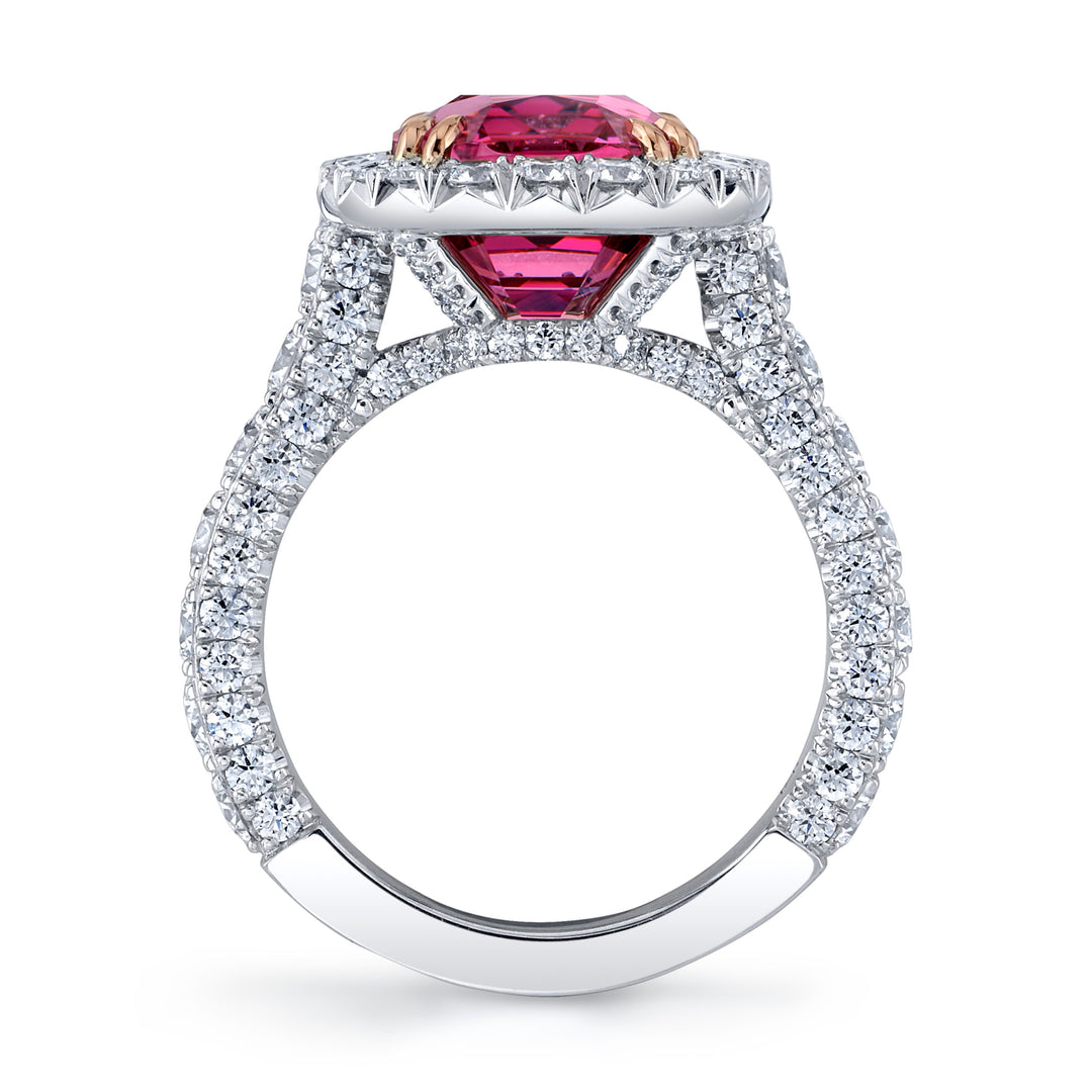 6.36ct Cushion Tanzanian Pink Spinel & Diamond Ring