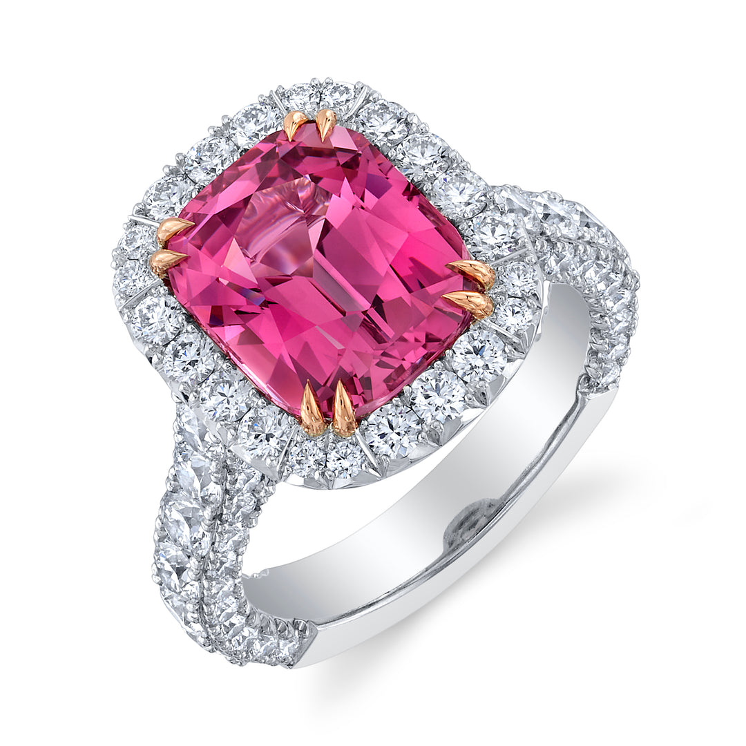 6.36ct Cushion Tanzanian Pink Spinel & Diamond Ring