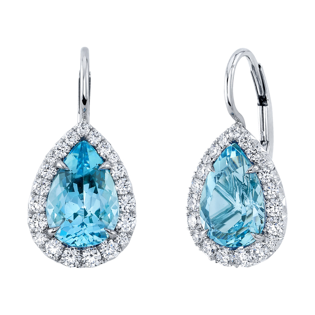 3.16ctw Pear Shape Aquamarine & Diamond Drop Earrings