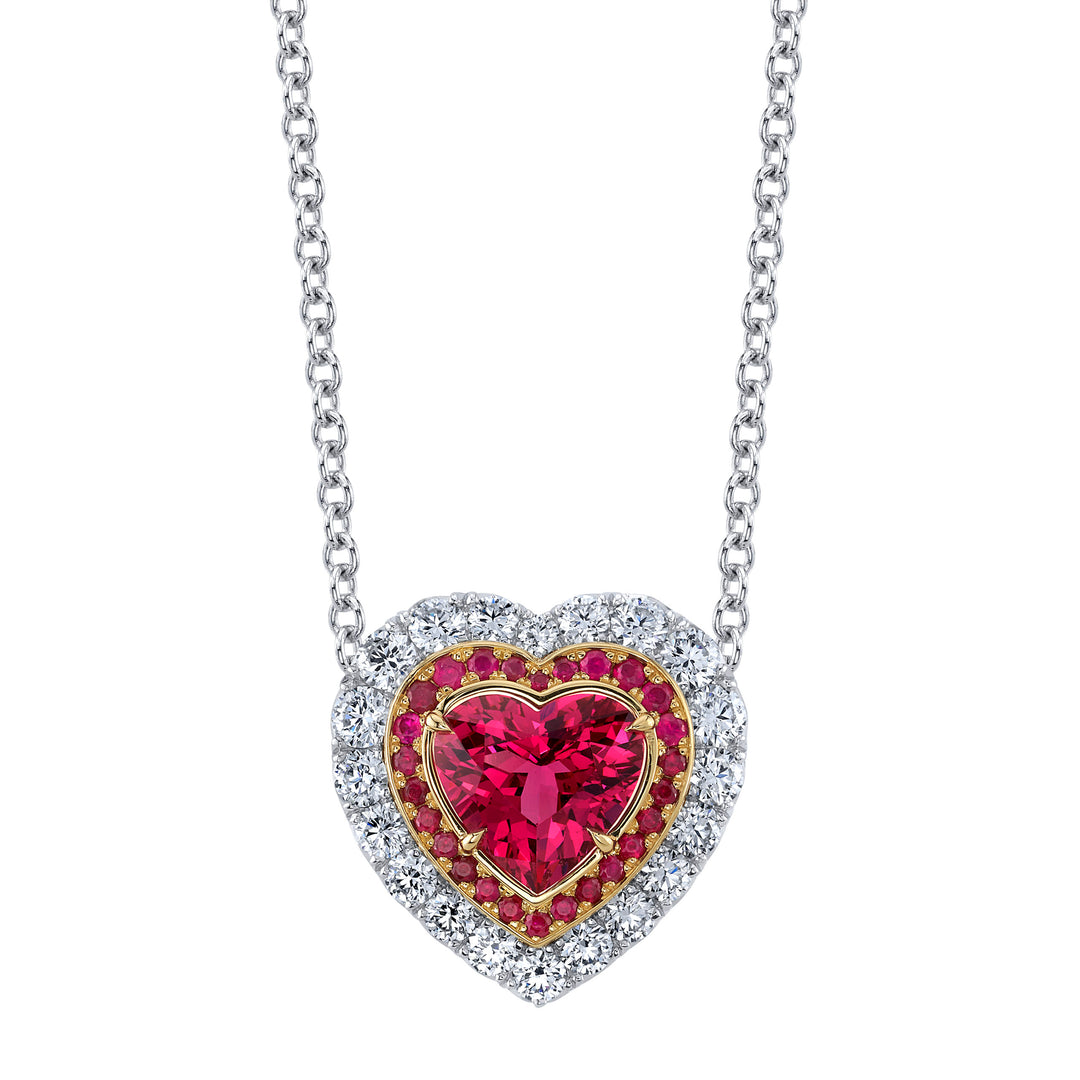 2.74ct Heart Shape Spinel, Ruby, & Diamond Necklace