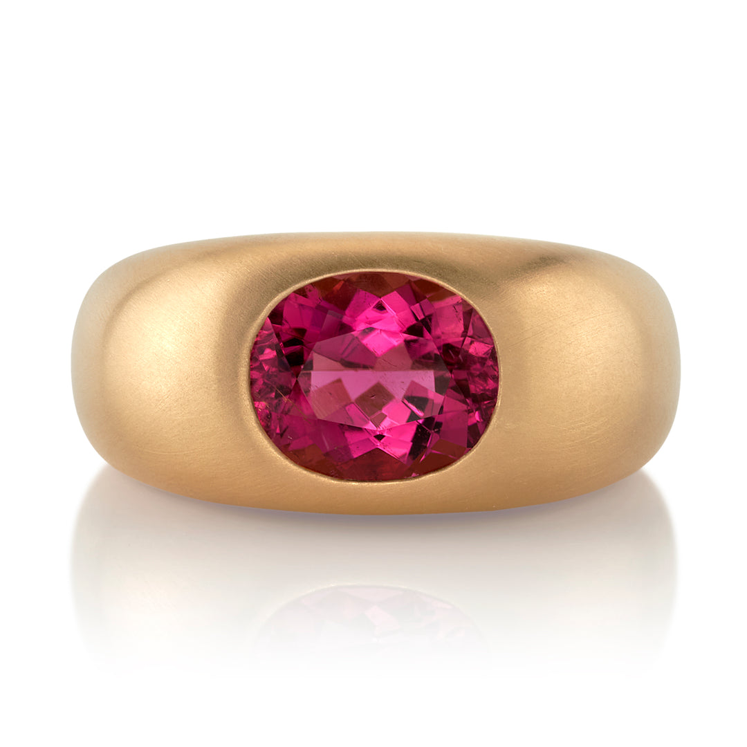 Oval Rubellite Tourmaline & Gold Gypsy Chunky Ring