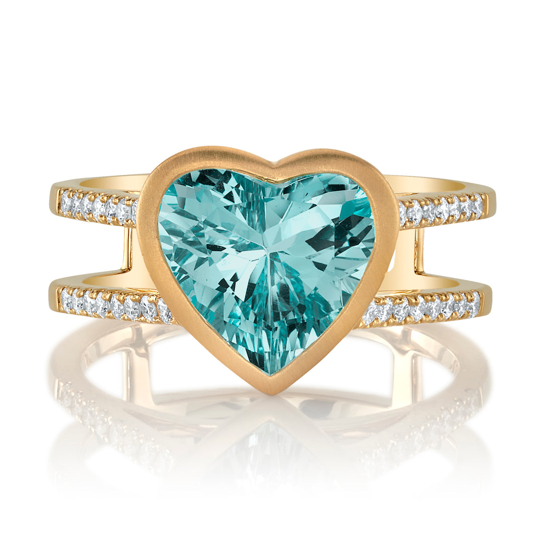 2.60ct Heart Shape Aquamarine & Diamond Ring