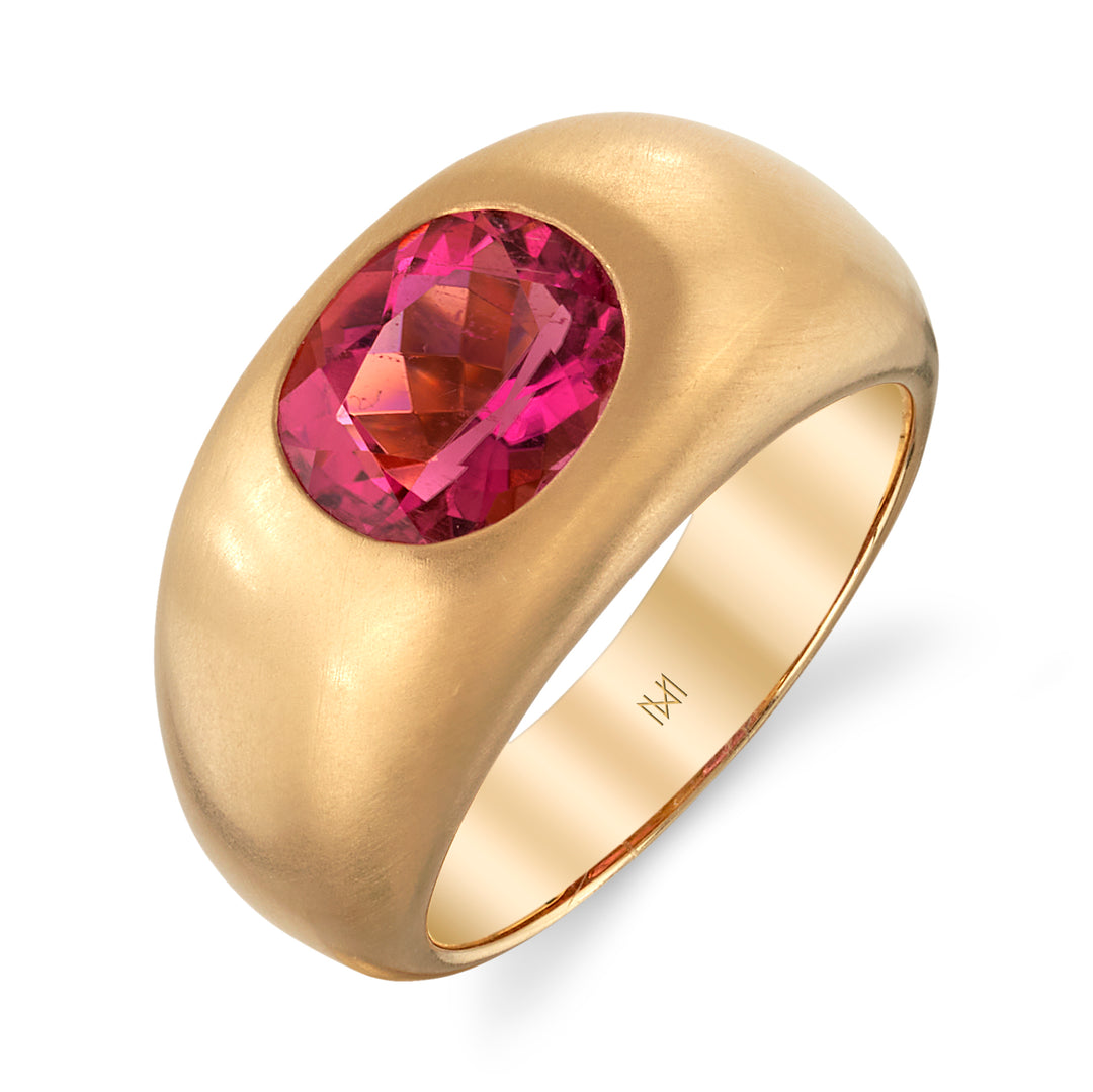 Oval Rubellite Tourmaline & Gold Gypsy Chunky Ring