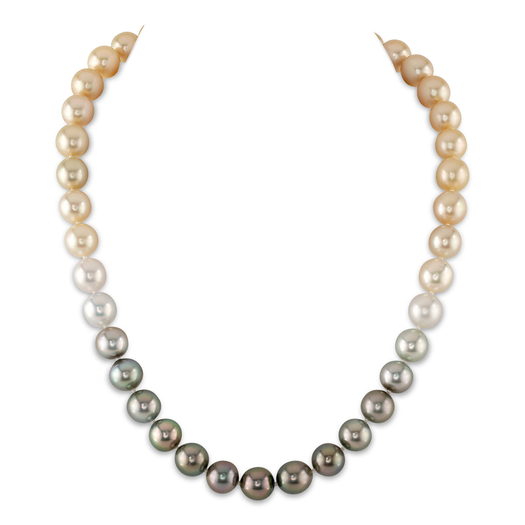 10mm Ombré Tahitian, Gold & White South Sea Pearl Strand with a 14K Yellow Gold Pave Ball