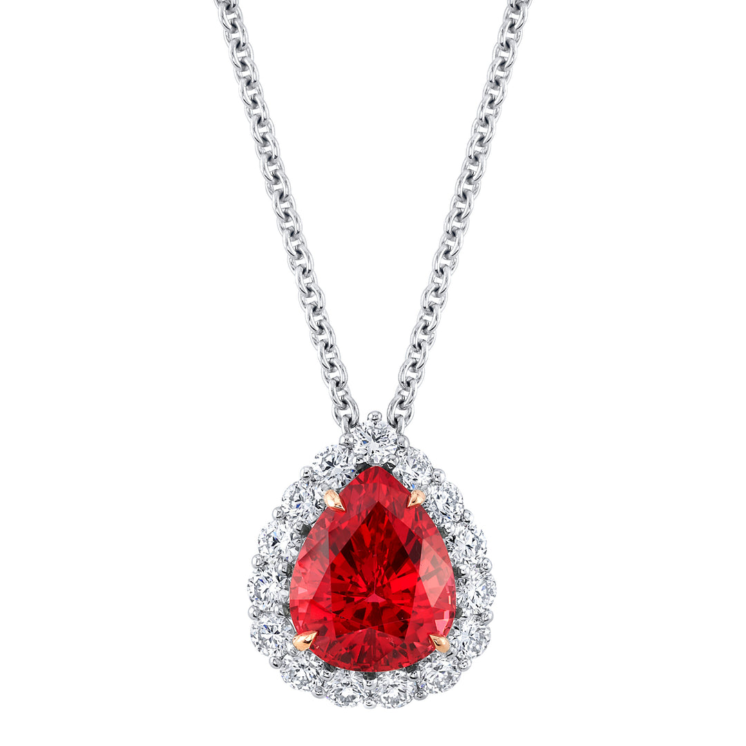 3.37ct Pear Shape Orange-Red Tanzanian Spinel & Diamond Necklace