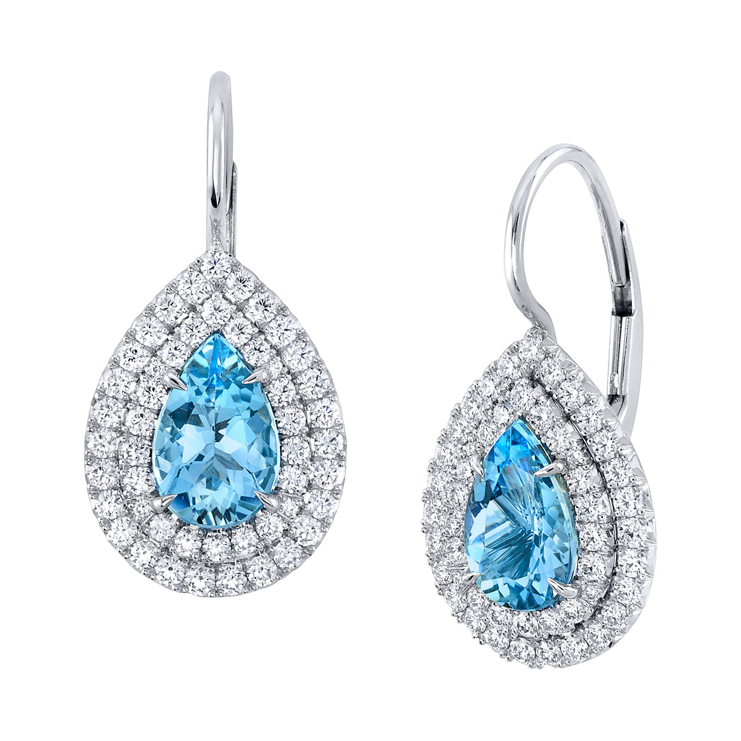 1.60ct Pear Shape Aquamarine & Diamond Drop Earrings