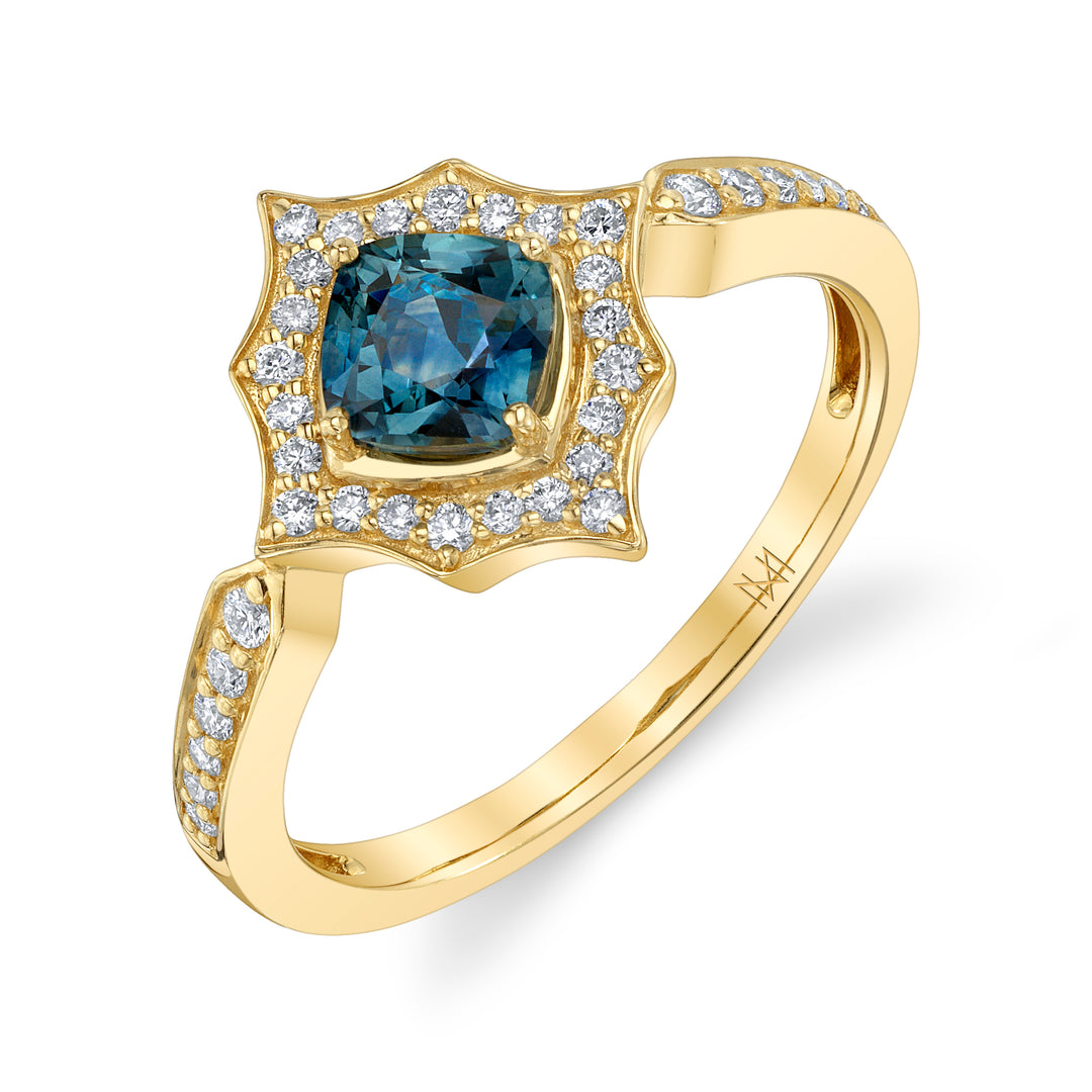 0.80ct Cushion Montana Sapphire & Diamond Vintage-Style Ring