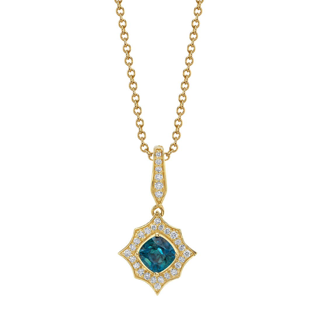0.80ct Cushion Montana Sapphire & Diamond Vintage-Style Pendant with chain