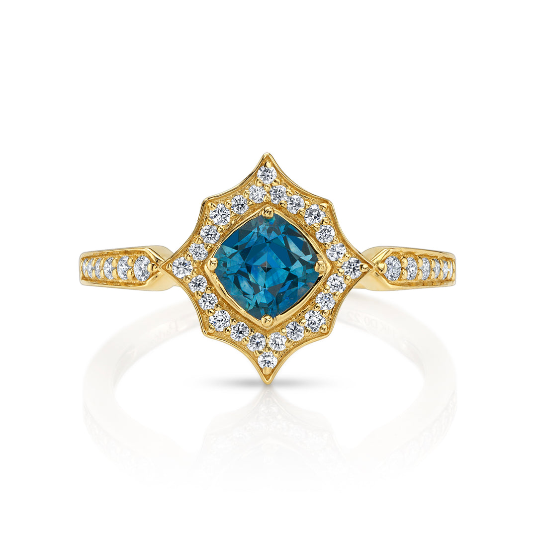 0.80ct Cushion Montana Sapphire & Diamond Vintage-Style Ring