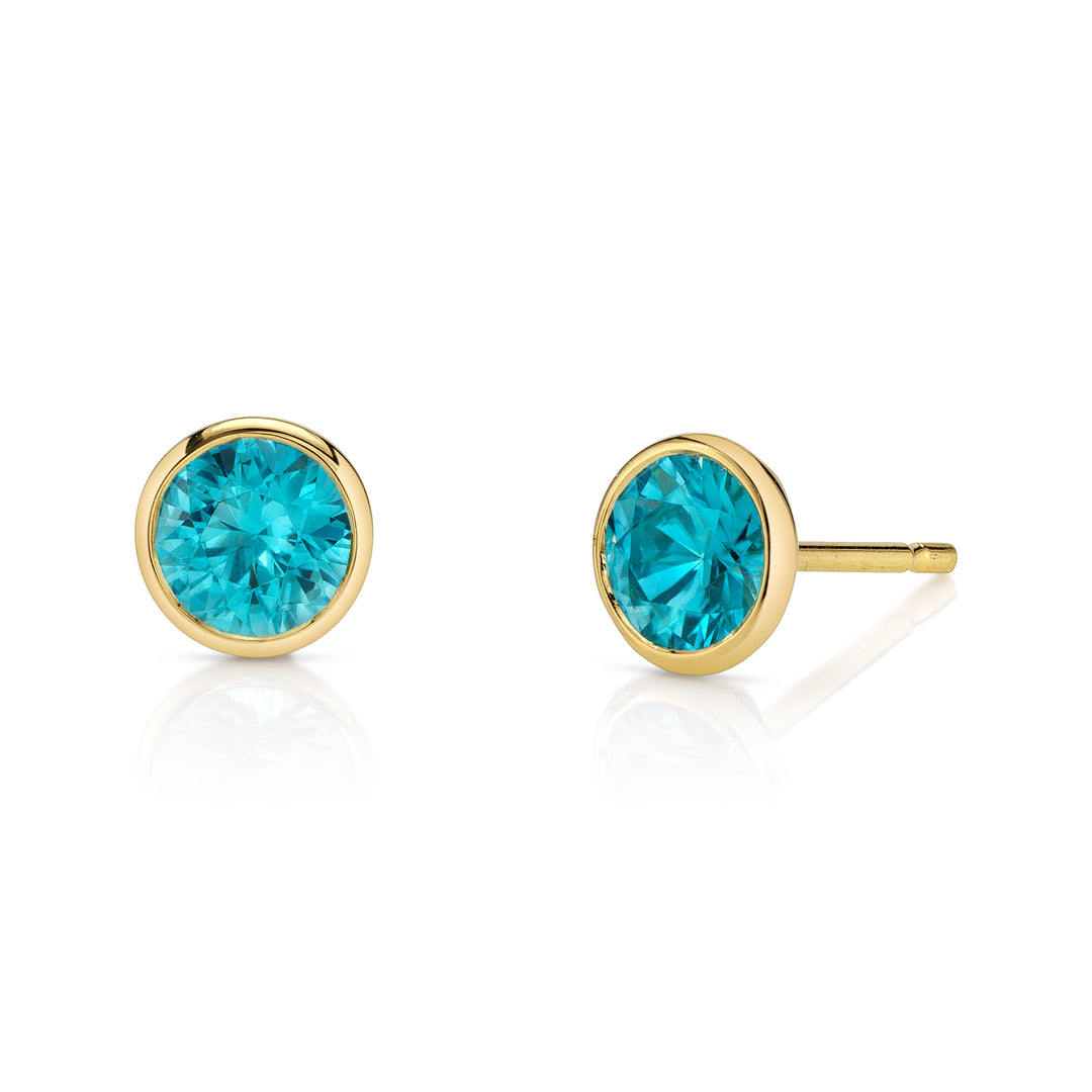 2.19ctw Round Blue Zircon Studs Bezel set in 18K Yellow Gold
