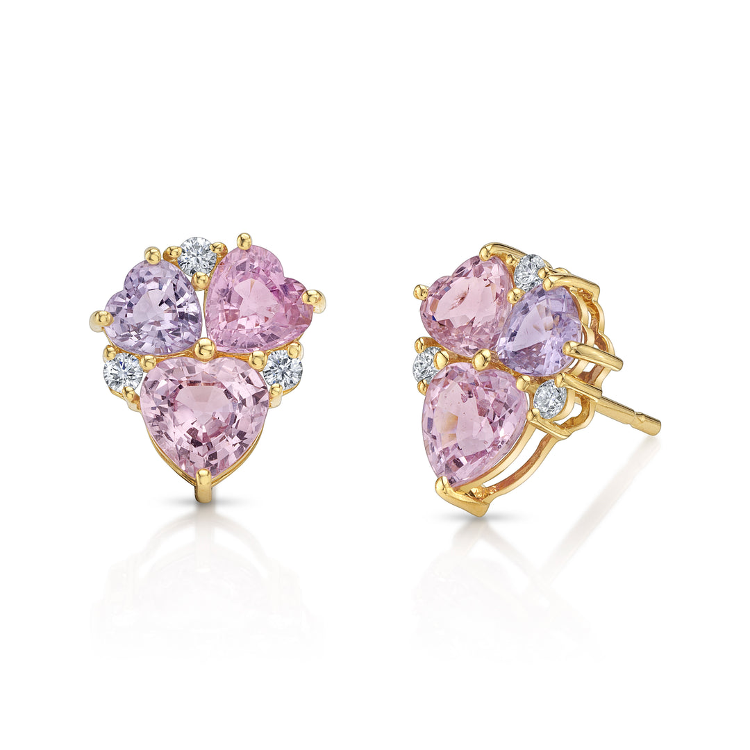 Heart Shape Sapphire Cluster Studs in 18K Yellow Gold