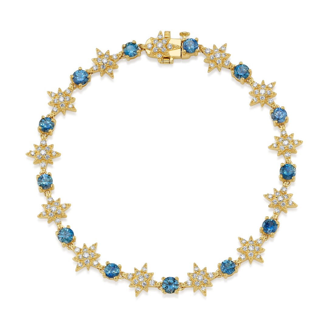 14K Yellow Gold Starburst Diamond & Montana Sapphire Bracelet