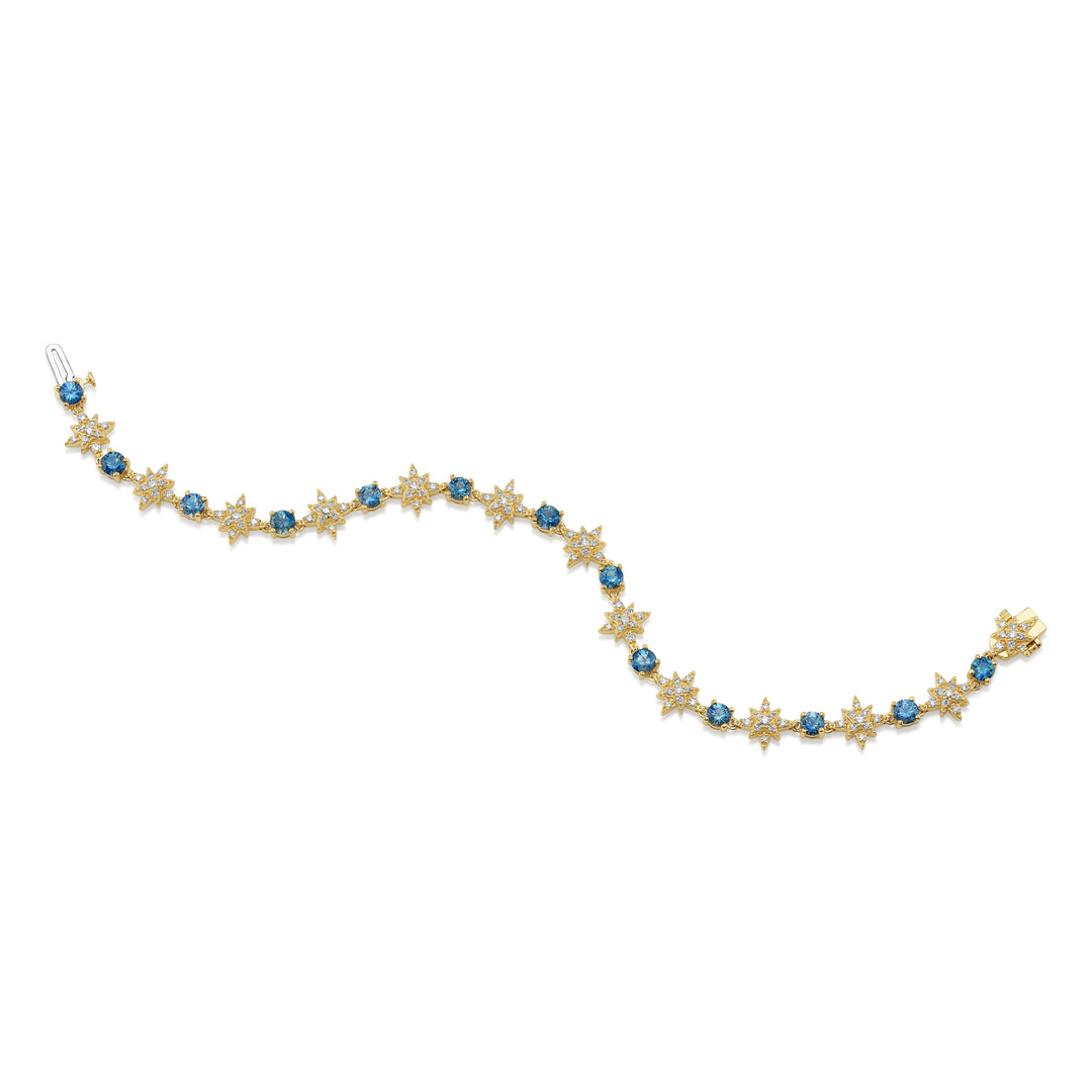 14K Yellow Gold Starburst Diamond & Montana Sapphire Bracelet