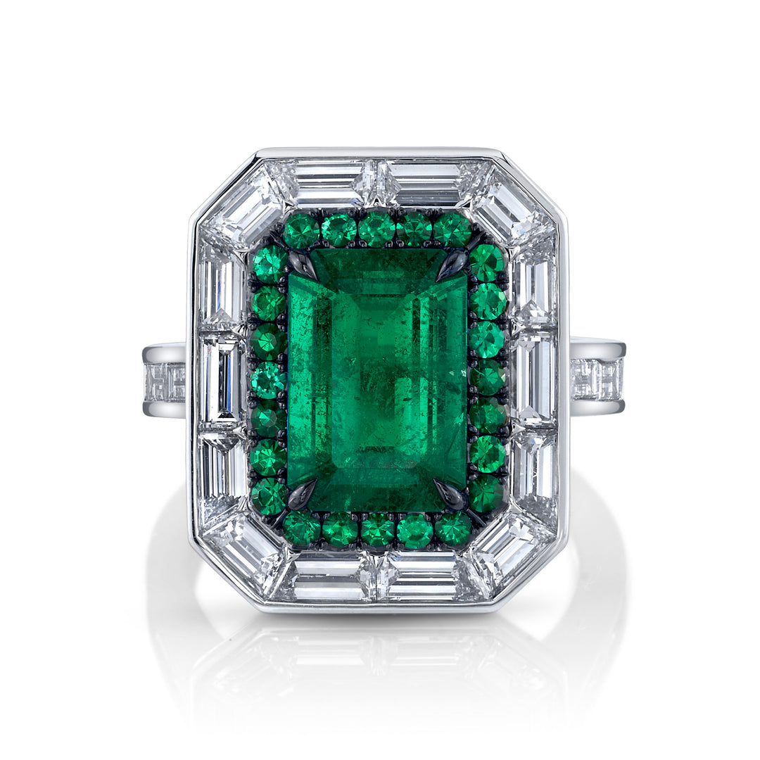 Award Winning 2.55ct Emerald Cut Colombian Emerald & Diamond Ring