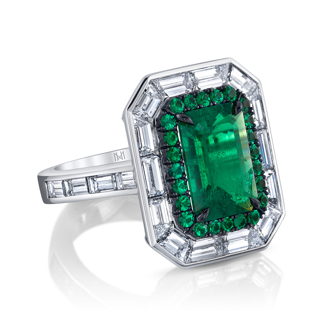 Award Winning 2.55ct Emerald Cut Colombian Emerald & Diamond Ring