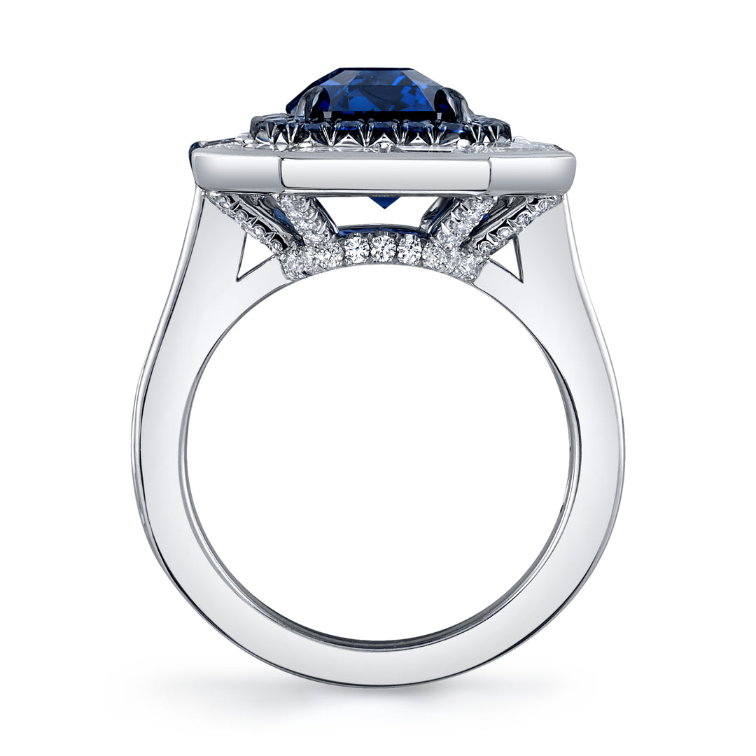 Outstanding Emerald Cut Sapphire & Diamond Platinum Ring