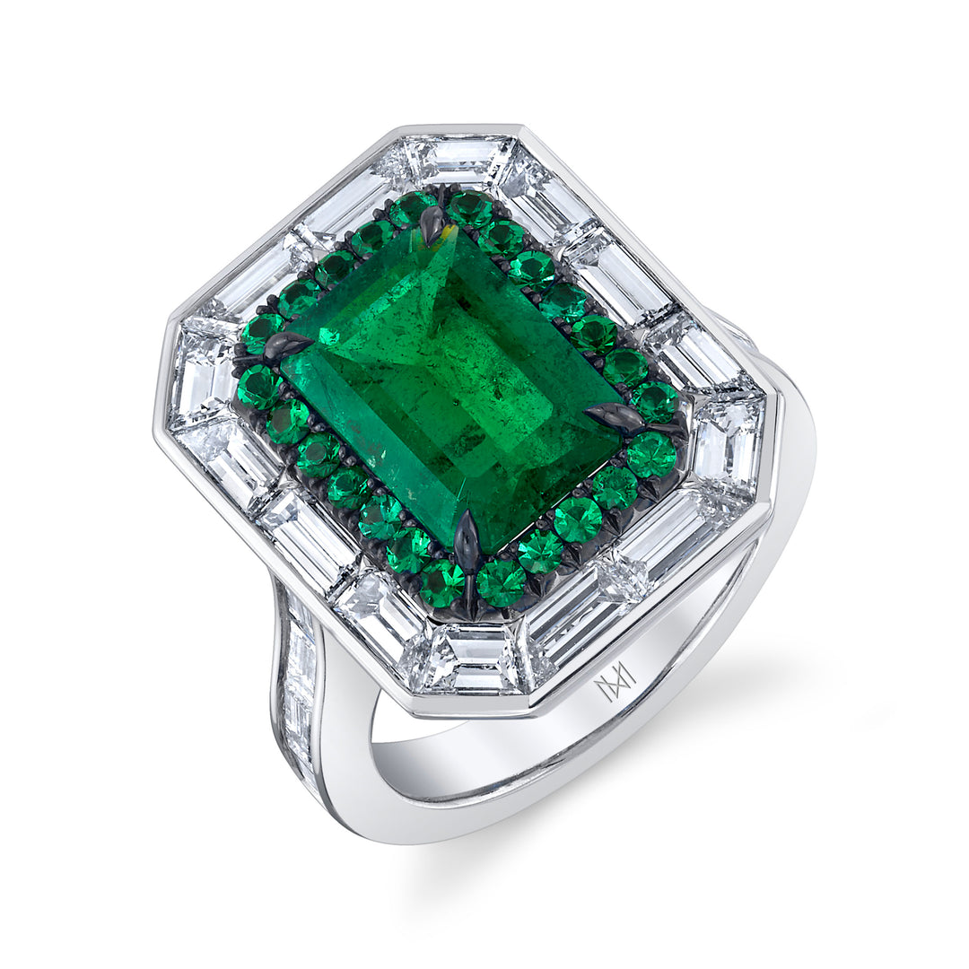 Award Winning 2.55ct Emerald Cut Colombian Emerald & Diamond Ring