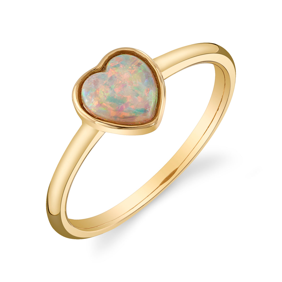 0.45ct Heart Shaped Australian White Opal Ring