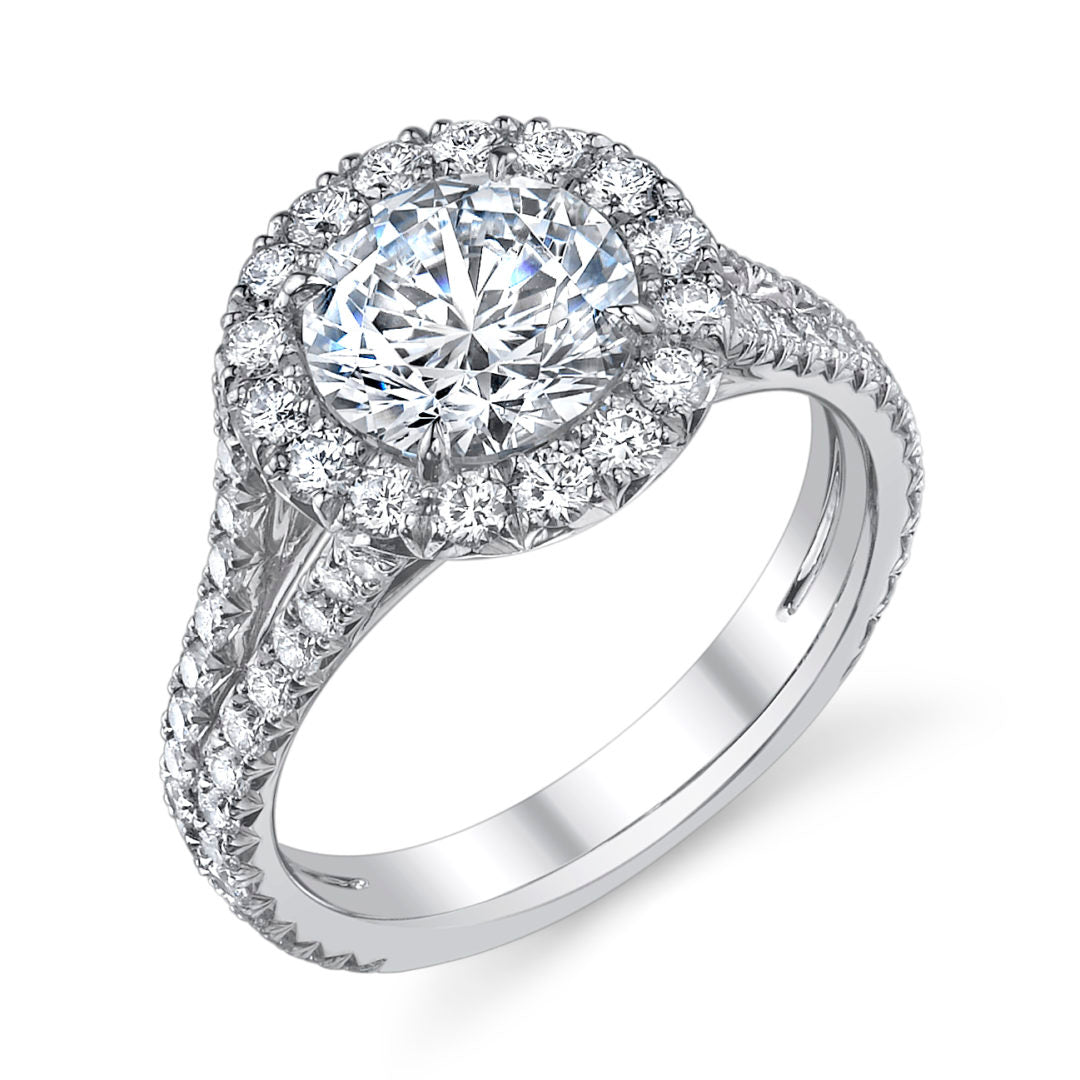 Bold Halo Big Split Shank Diamond Ring