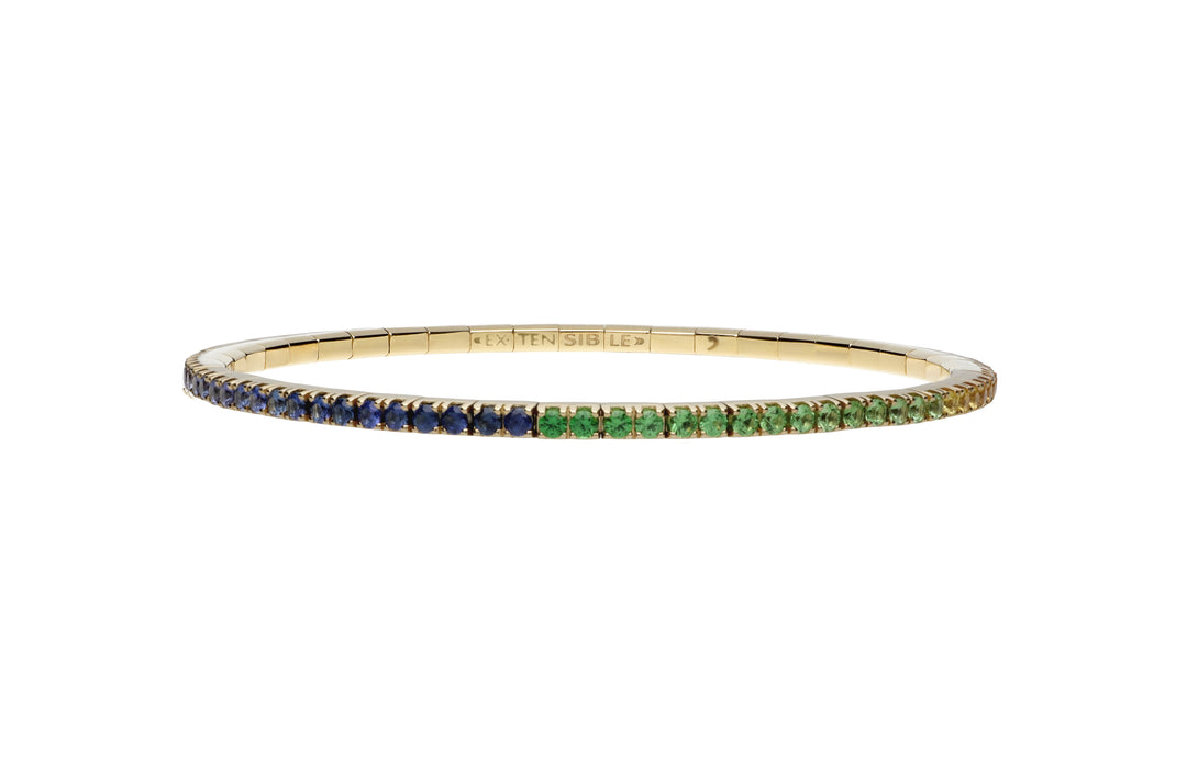 Rainbow Sapphire & Tsavorite Garnet Extensible Stretch Bracelet in 18K Gold