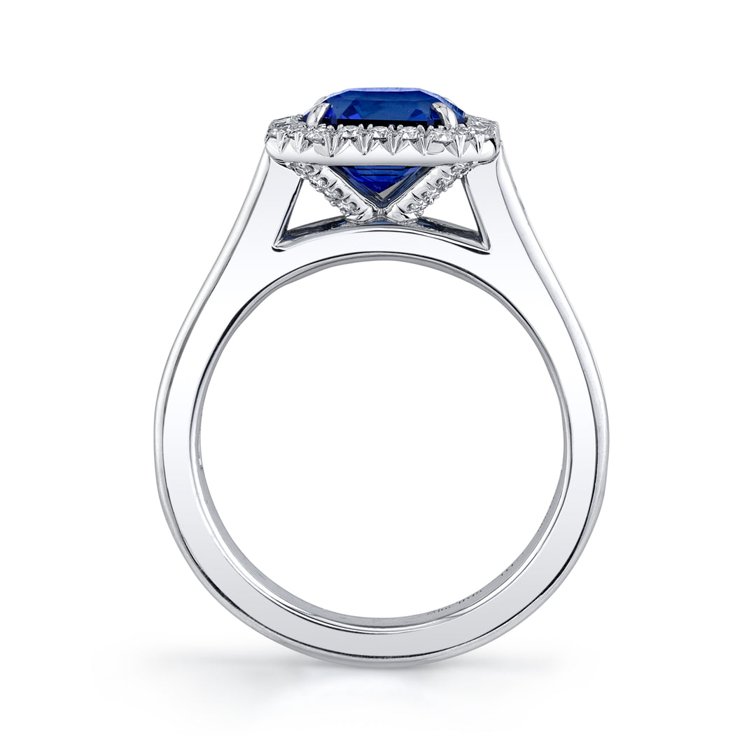 2.56ct Square Emerald Cut Sapphire & Diamond Ring