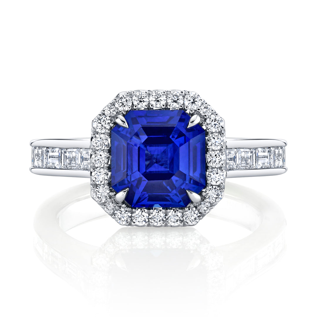 2.56ct Square Emerald Cut Sapphire & Diamond Ring