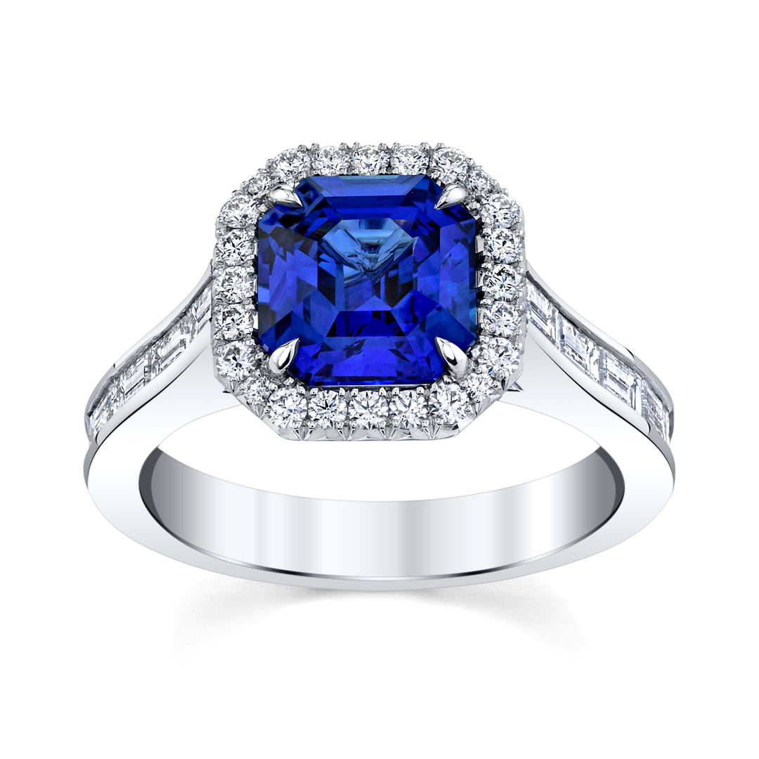 2.56ct Square Emerald Cut Sapphire & Diamond Ring