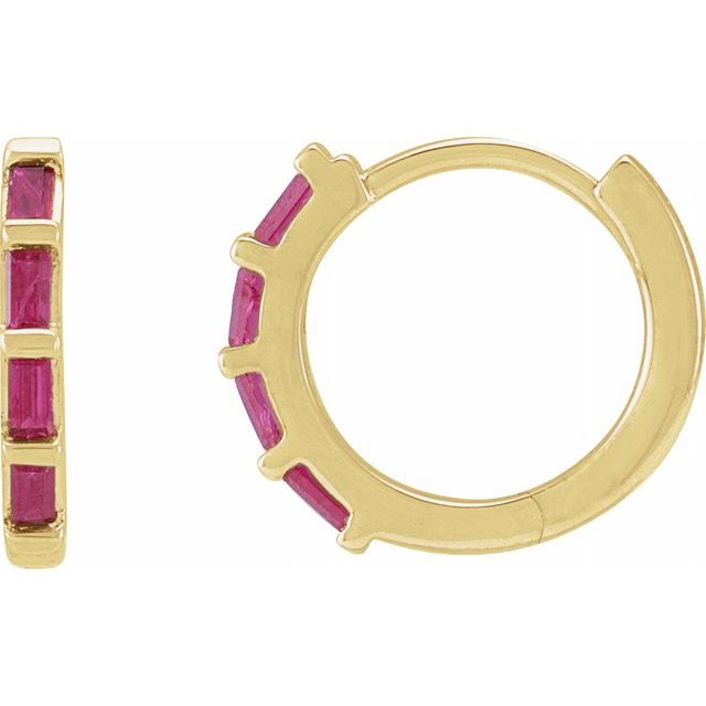 Ruby Baguette Huggie Earrings