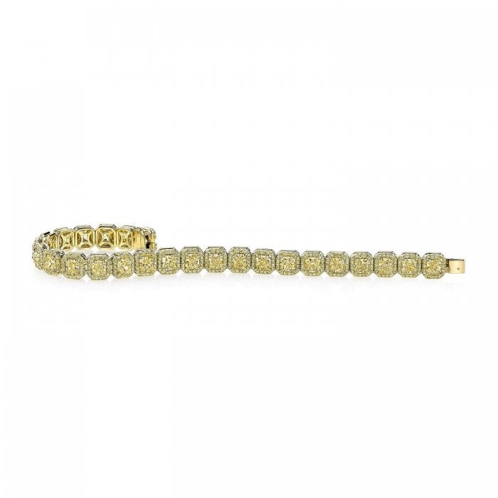 13.58ct Radiant Cut Natural Fancy Yellow Diamond Bracelet in 18K Yellow Gold