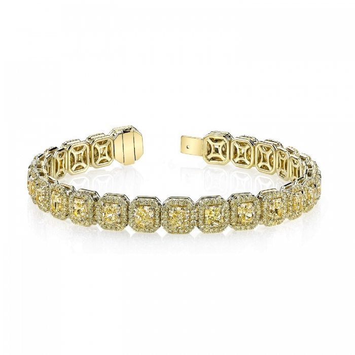 13.58ct Radiant Cut Natural Fancy Yellow Diamond Bracelet in 18K Yellow Gold