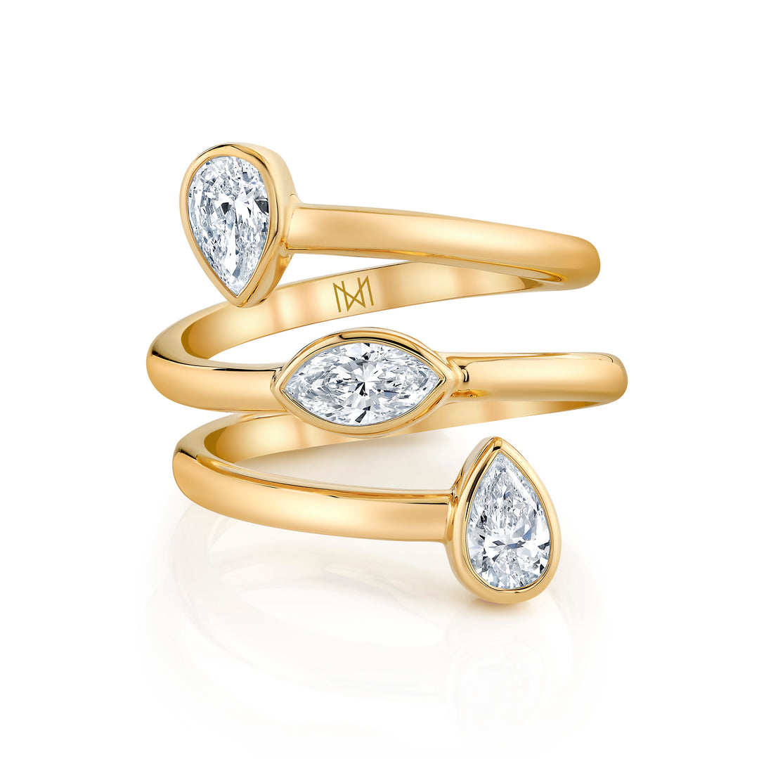 0.94ctw Mixed Shape Bezel Diamond Wrap Ring in 18K Yellow Gold