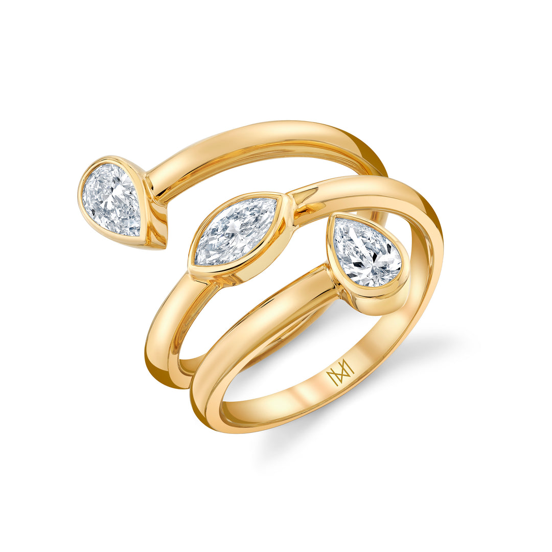 0.94ctw Mixed Shape Bezel Diamond Wrap Ring in 18K Yellow Gold