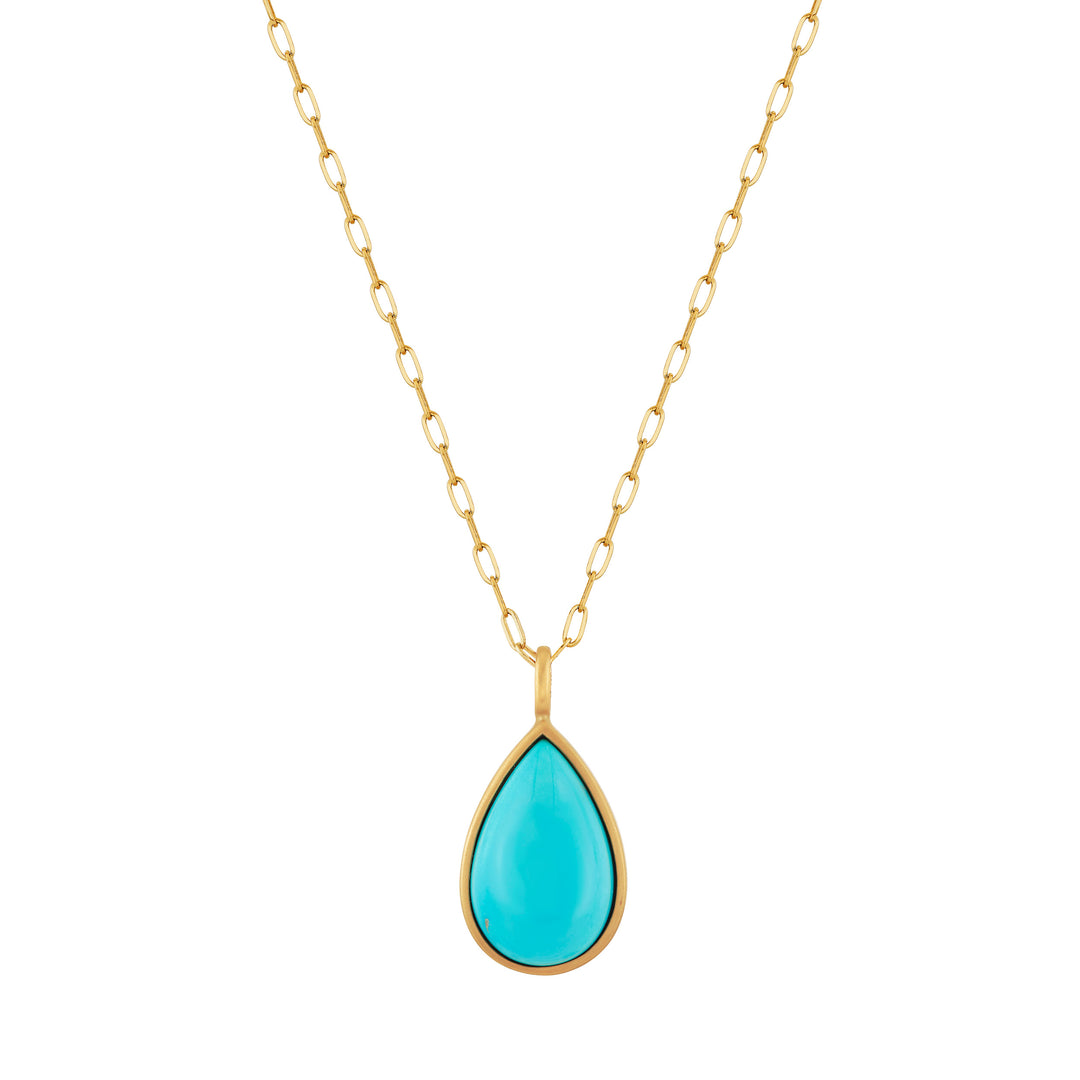 5.51 Pear Shape Turquoise Bezel Pendant/Charm in 18K Yellow Gold