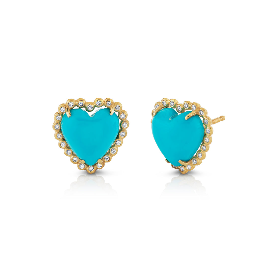 Nicole Mera x Suzy Landa Heart Shape Turquoise & Diamond Earrings in 18K Yellow Gold