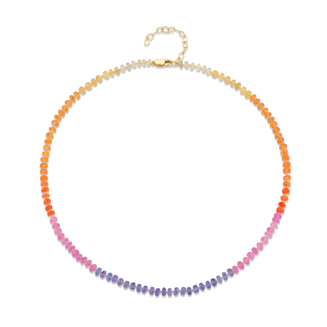 Multi-Colored Gemstone Beads with 14K Yellow Gold Clasp Necklace
