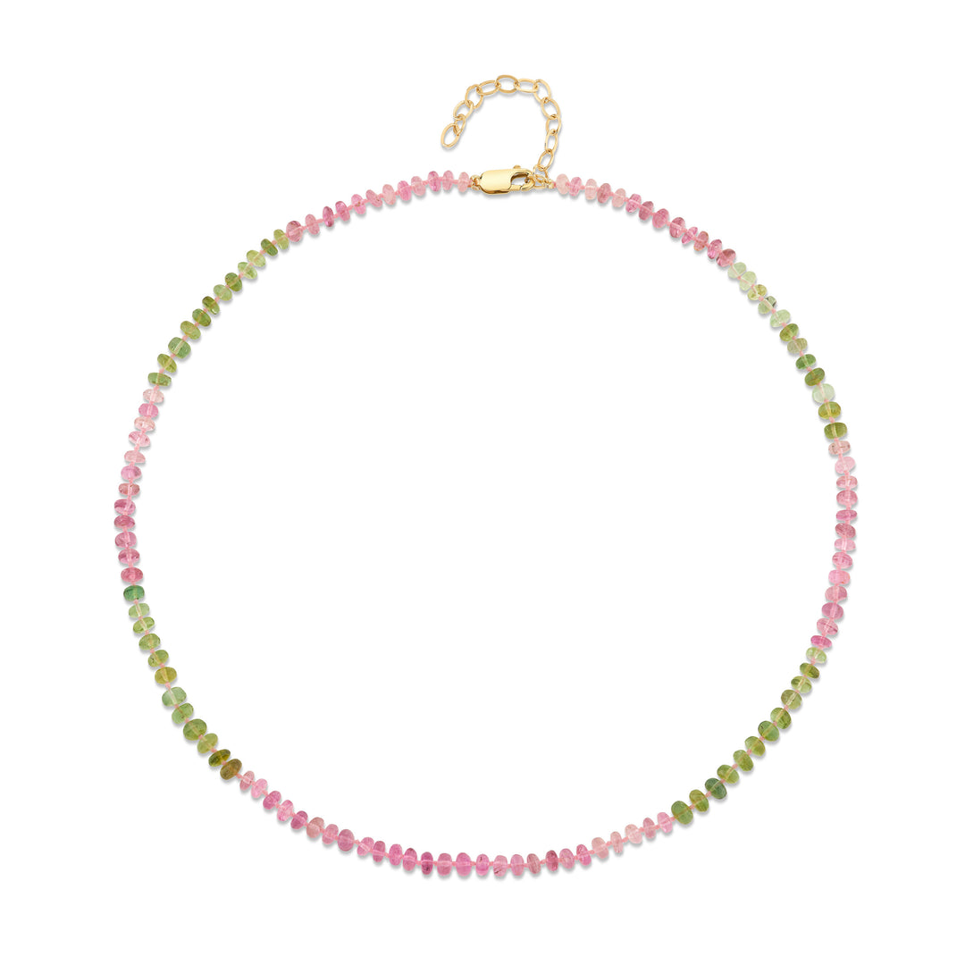 Pink & Green Tourmaline Beads with 14K Yellow Gold Clasp Necklace