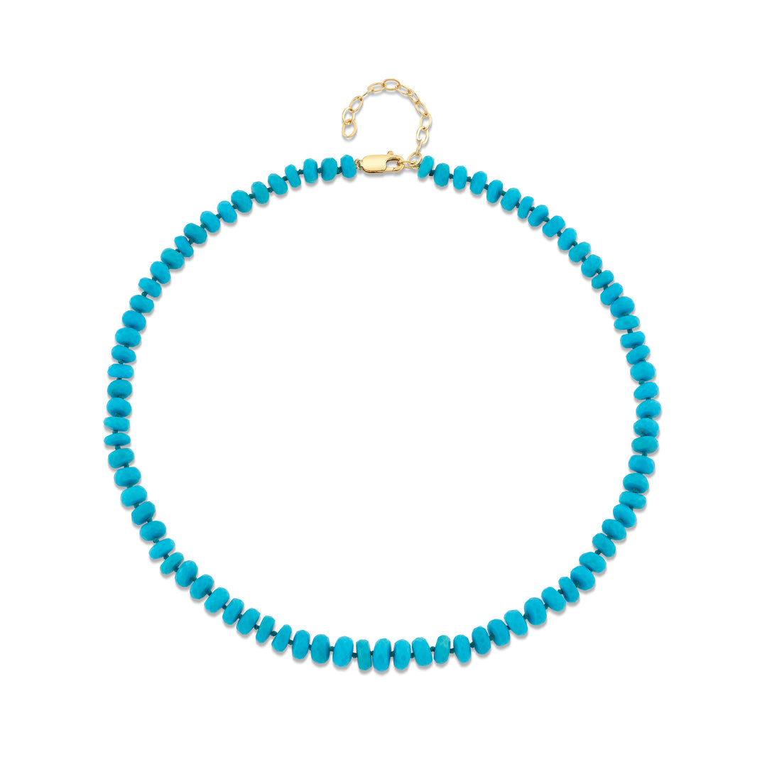 Faceted Turquoise Beads with 14K Yellow Gold Clasp Necklace